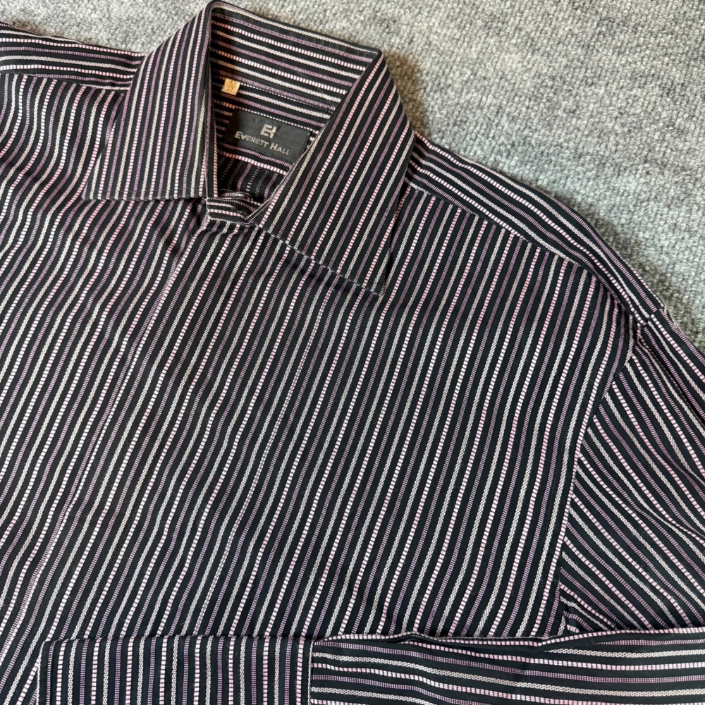 Everett Hall Mens 17 Striped Long Sleeve French Cuff Dress Shirt Black Pink